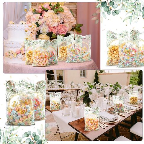 50 Pcs Baby Shower Party Favors Bags Baby Plastic Drawstring Gift Candy Goodies Treat Bags for Guest Greenery Woodland Theme Baby Boy Girl Birthday Gender Reveal Decor Supplies 9 x 6 Inch in Saudi Arabia