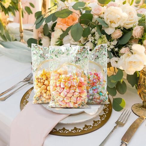 50 Pcs Baby Shower Party Favors Bags Baby Plastic Drawstring Gift Candy Goodies Treat Bags for Guest Greenery Woodland Theme Baby Boy Girl Birthday Gender Reveal Decor Supplies 9 x 6 Inch in Saudi Arabia
