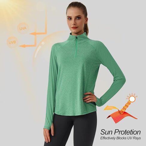 beroy Women's 1/4 Zip Shirts Pullover Long Sleeve Thumb Holes Workout Athletic Hiking Running Cycling Shirt with Pocket in Kuwait