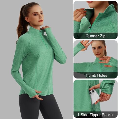 beroy Women's 1/4 Zip Shirts Pullover Long Sleeve Thumb Holes Workout Athletic Hiking Running Cycling Shirt with Pocket in Kuwait