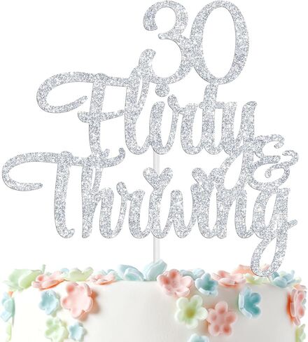 30 Flirty & Thriving Cake Topper, Cheers to 30 Years/30 & Fabulous Cake Decor, Happy 30th Birthday Anniversary Party Decorations Supplies, Gold Glitter in Kuwait