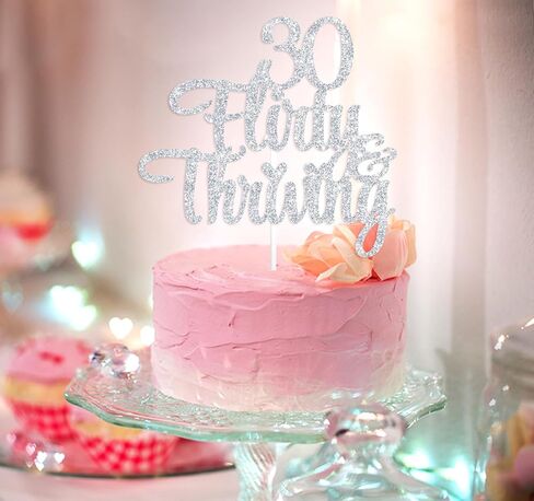30 Flirty & Thriving Cake Topper, Cheers to 30 Years/30 & Fabulous Cake Decor, Happy 30th Birthday Anniversary Party Decorations Supplies, Gold Glitter in Kuwait