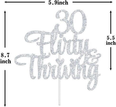 30 Flirty & Thriving Cake Topper, Cheers to 30 Years/30 & Fabulous Cake Decor, Happy 30th Birthday Anniversary Party Decorations Supplies, Gold Glitter in Kuwait