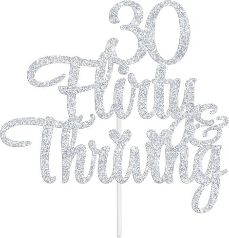 30 Flirty & Thriving Cake Topper, Cheers to 30 Years/30 & Fabulous Cake Decor, Happy 30th Birthday Anniversary Party Decorations Supplies, Gold Glitter in Kuwait