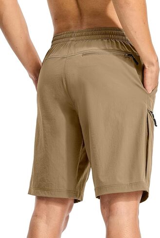 Rdruko Men's Hiking Shorts 9'' Quick Dry Lightweight Work Cargo Outdoor Elastic Waist Shorts with Zipper Pockets in Saudi Arabia