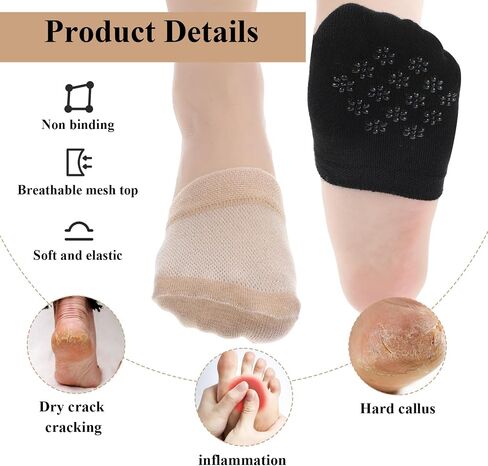 6 Pairs Half Socks for Mules Toe Topper Socks Women for Mules and Slides No Show Toe Covers Women's Mule Toes Toppers Liner Non Slip Hidden Toes Covers Mule Sock (Nude Black) in Saudi Arabia