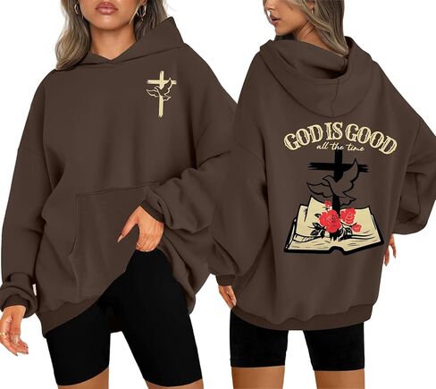 MAXIMGR Christian Sweatshirts for Women God Is Good Hoodies Oversized Jesus Religious Sweater Bible Verse Pullover Tops in Kuwait
