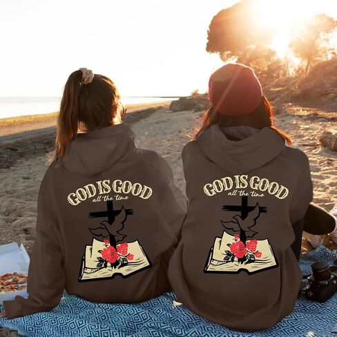 MAXIMGR Christian Sweatshirts for Women God Is Good Hoodies Oversized Jesus Religious Sweater Bible Verse Pullover Tops in Kuwait