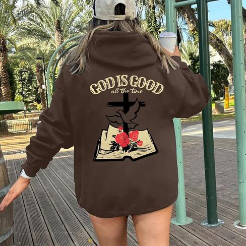 MAXIMGR Christian Sweatshirts for Women God Is Good Hoodies Oversized Jesus Religious Sweater Bible Verse Pullover Tops in Kuwait