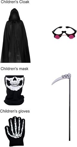 Lizxun Halloween Cloak Cloak for Kids Adults ، Roupe Death Grim Reaper مع نظارات العيون الحمراء المتوهجة ، المنجل ، الوجه ، القفازات in Kuwait