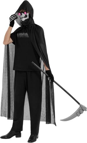 Lizxun Halloween Cloak Cloak for Kids Adults ، Roupe Death Grim Reaper مع نظارات العيون الحمراء المتوهجة ، المنجل ، الوجه ، القفازات in Kuwait