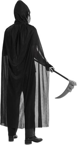 Lizxun Halloween Cloak Cloak for Kids Adults ، Roupe Death Grim Reaper مع نظارات العيون الحمراء المتوهجة ، المنجل ، الوجه ، القفازات in Kuwait