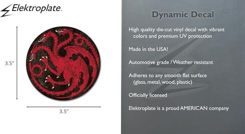 Elektroplate Officially Licensed Game of Thrones House Targaryen Dynamic Decal 3.5" Diameter | Premium All Weather for Car, Water Bottle, Laptop, Tablet, Cooler, Toolbox, Phone | Made in The USA in Saudi Arabia