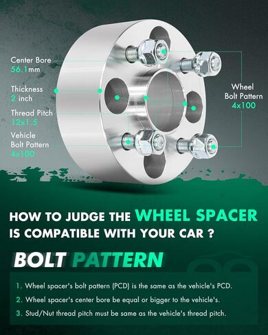 SCITOO 4Pcs Wheel Spacers 2 inch 4x100 Bore 56.1mm Studs 12x1.5 4 Lug Wheel Spacers Adapters Fit for for Honda for Accord for Honda Civic for Honda Civic del Sol CRX Fit Insight Prelude for Acura EL in Saudi Arabia