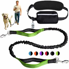 Hands-Free Dog Leash with Dual Handle Bungee & Reflective Waist Bag, Large Zipper Pouch for Running, Walking, Jogging, Hiking ，Fluorescent Green in Saudi Arabia