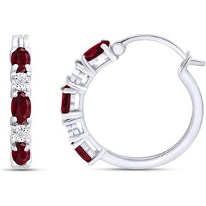 1.50 قيراط قطع بيضاوي مقطوعة Ruby و Round Round White Natural Diamond Hoop أقراط في 14K الذهب مطلي 925 هدية المجوهرات الفضية الاسترليني للنساء الزفاف in Kuwait