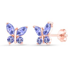 Gem Stone King 18K Rose Gold Plated Silver Marquise Blue Tanzanite Butterfly Earrings For Women (1.60 Cttw, Gemstone December Birthstone, Center Stone: 6X3MM, Small Stones: 3MM) in Saudi Arabia