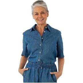 Coolibar Upf 50+ Women's Everglade Chambray قميص قصير الأكمام - واقية من الشمس in Kuwait