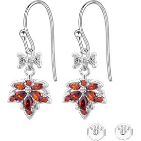 Maple Leaf Earrings S999 Sterling Silver, Sparkly Hypoallergenic Ziron Leaves Stud Dangle Drop, Orange Red Autumn Earring Jewelry for Thanksgiving Birthday Xmas Darling in Saudi Arabia