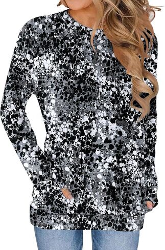 Zeagoo Women's Long Sleeve Shirts Basic Crewneck Blouses Dressy Casual Loose Tunic Tops with Pockets S-XXL in Saudi Arabia