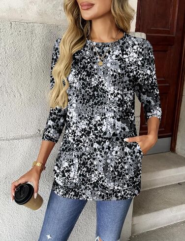 Zeagoo Women's Long Sleeve Shirts Basic Crewneck Blouses Dressy Casual Loose Tunic Tops with Pockets S-XXL in Saudi Arabia