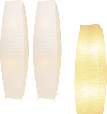 Paper Lamp Floor, Japanese Paper Lamp Rice Paper Lamp Shade, 59'' Minimalist Rice Paper Floor Lamp, Perfect for Living Room, Office, Bedroom, Kids Room, Reading, Home Decor（Oval 2 Pack） in Saudi Arabia