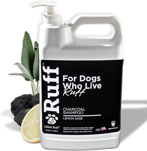 Ruff by Lillian Ruff Activated Charcoal Pet Shampoo – Deep Cleanser, Deodorizer, Stain Remover – Lemon Sage Scent, pH Balanced, Hydrate Dry Itchy Skin – Safe for Puppies & Mature Dogs in Saudi Arabia