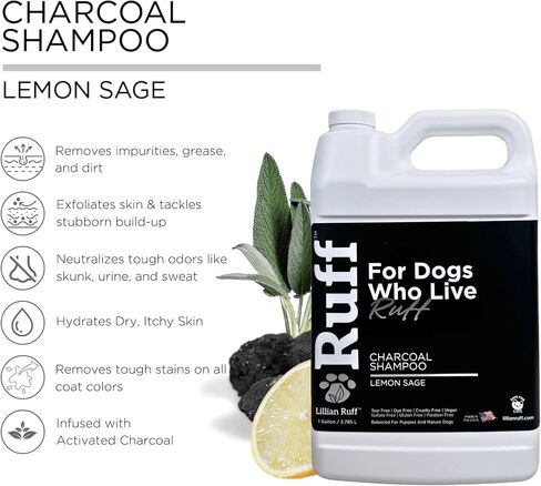 Ruff by Lillian Ruff Activated Charcoal Pet Shampoo – Deep Cleanser, Deodorizer, Stain Remover – Lemon Sage Scent, pH Balanced, Hydrate Dry Itchy Skin – Safe for Puppies & Mature Dogs in Saudi Arabia