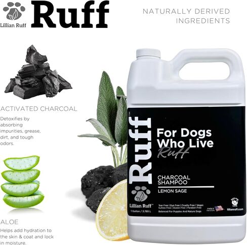 Ruff by Lillian Ruff Activated Charcoal Pet Shampoo – Deep Cleanser, Deodorizer, Stain Remover – Lemon Sage Scent, pH Balanced, Hydrate Dry Itchy Skin – Safe for Puppies & Mature Dogs in Saudi Arabia