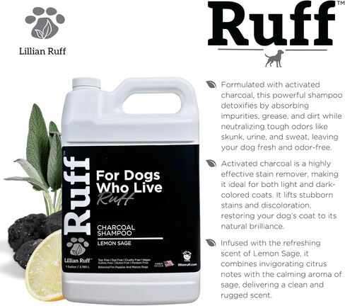 Ruff by Lillian Ruff Activated Charcoal Pet Shampoo – Deep Cleanser, Deodorizer, Stain Remover – Lemon Sage Scent, pH Balanced, Hydrate Dry Itchy Skin – Safe for Puppies & Mature Dogs in Saudi Arabia