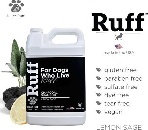Ruff by Lillian Ruff Activated Charcoal Pet Shampoo – Deep Cleanser, Deodorizer, Stain Remover – Lemon Sage Scent, pH Balanced, Hydrate Dry Itchy Skin – Safe for Puppies & Mature Dogs in Saudi Arabia