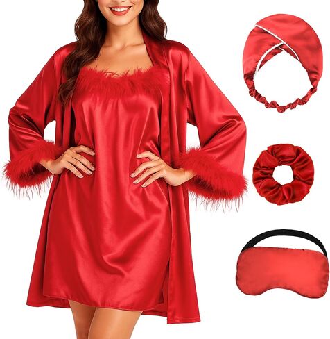 Bride Robe for Wedding Day Satin Nightgown and Robe Sets for Women Feather Trim Lingerie Bride Getting Ready Outfits in Saudi Arabia