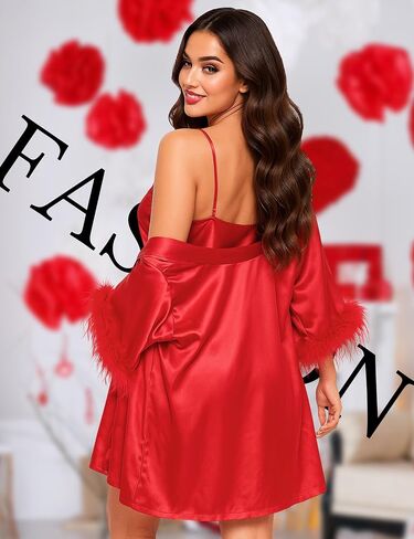 Bride Robe for Wedding Day Satin Nightgown and Robe Sets for Women Feather Trim Lingerie Bride Getting Ready Outfits in Saudi Arabia
