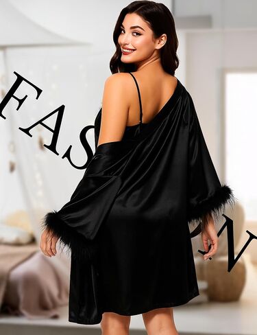 رداء الزفاف ليوم الزفاف ثوب نوم والهريد للنساء للريش تقليم العروس الداخلية التي تستعد لأزياء in Kuwait