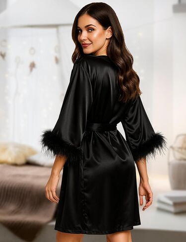 رداء الزفاف ليوم الزفاف ثوب نوم والهريد للنساء للريش تقليم العروس الداخلية التي تستعد لأزياء in Kuwait