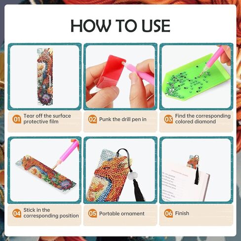 Dragon Diamond Art Bookmarks Kits - 6 Pcs DIY Aesthetic Diamond Painting Bookmarks with Flower Pattern Cute Animal Gem Art Craft Birthday Gift School Supplies for Student Adult Beginners Teacher in Saudi Arabia