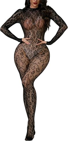 XIUSEMY Lingerie for Women Fishnet Bodystocking Attached Stockings Sexy Bodysuit Soft Nightwear Plus Size in Saudi Arabia
