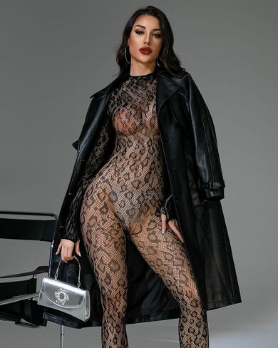 XIUSEMY Lingerie for Women Fishnet Bodystocking Attached Stockings Sexy Bodysuit Soft Nightwear Plus Size in Saudi Arabia