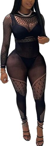 XIUSEMY Lingerie for Women Fishnet Bodystocking Attached Stockings Sexy Bodysuit Soft Nightwear Plus Size in Saudi Arabia