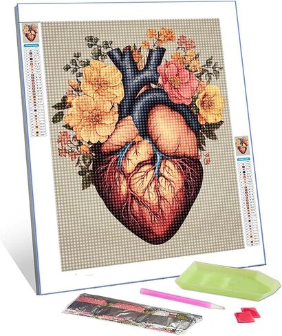 TUMOVO Abstract Human Heart Diamond Painting DIY 5D,Numbering Kit, Fashion Heart with Flowers Crystal Rhinestone Diamond Paintwork Anatomical Biology Artwork Hospital Home Decor Adults (12''Wx 16''H) in Saudi Arabia