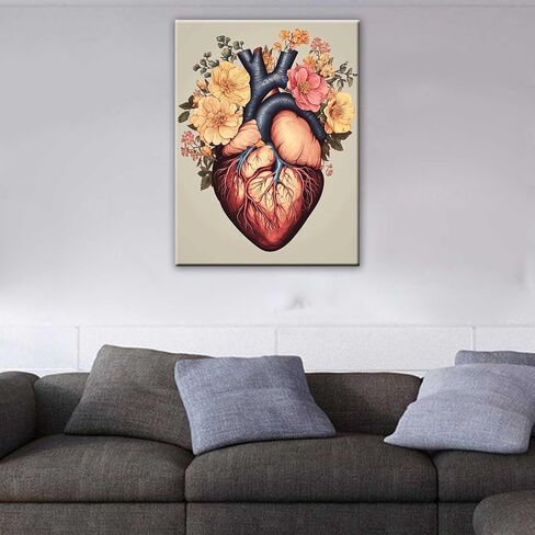 TUMOVO Abstract Human Heart Diamond Painting DIY 5D,Numbering Kit, Fashion Heart with Flowers Crystal Rhinestone Diamond Paintwork Anatomical Biology Artwork Hospital Home Decor Adults (12''Wx 16''H) in Saudi Arabia