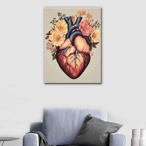 TUMOVO Abstract Human Heart Diamond Painting DIY 5D,Numbering Kit, Fashion Heart with Flowers Crystal Rhinestone Diamond Paintwork Anatomical Biology Artwork Hospital Home Decor Adults (12''Wx 16''H) in Saudi Arabia