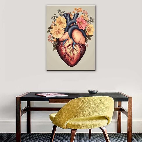 TUMOVO Abstract Human Heart Diamond Painting DIY 5D,Numbering Kit, Fashion Heart with Flowers Crystal Rhinestone Diamond Paintwork Anatomical Biology Artwork Hospital Home Decor Adults (12''Wx 16''H) in Saudi Arabia