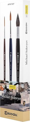 Escoda Signature Artist Watercolor Paint Brush Set, Pablo Rubin Set #1, Includes Ultimo Mop Size 14, Ultimo (Synthetic Squirrel) Mottler Size 12 and Perla (Synthetic White Toray) Round Size 14 in Saudi Arabia