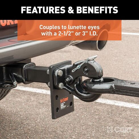 CURT 48210 Pintle Hook Hitch 20,000 lbs, Fits 2-1/2 to 3-Inch Lunette Ring, Mount Required in Saudi Arabia