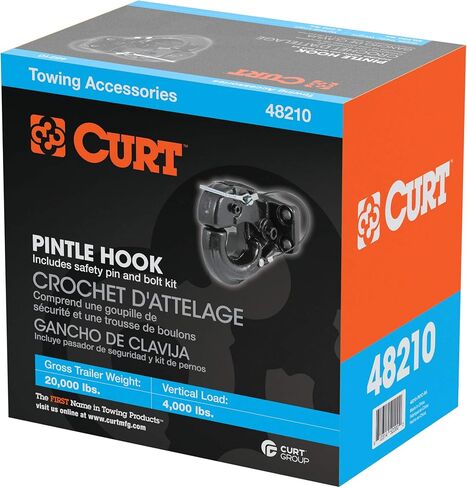 CURT 48210 Pintle Hook Hitch 20,000 lbs, Fits 2-1/2 to 3-Inch Lunette Ring, Mount Required in Saudi Arabia