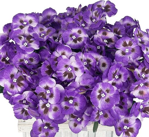 10 Bundles Artificial Pansy Flowers UV Resistant Plastic Plants for Outdoor, Faux Faux Flowers Silk Flower for Window Box Porch Home Garden Farmhouse Decor, Purple in Saudi Arabia