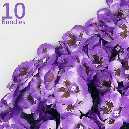 10 Bundles Artificial Pansy Flowers UV Resistant Plastic Plants for Outdoor, Faux Faux Flowers Silk Flower for Window Box Porch Home Garden Farmhouse Decor, Purple in Saudi Arabia