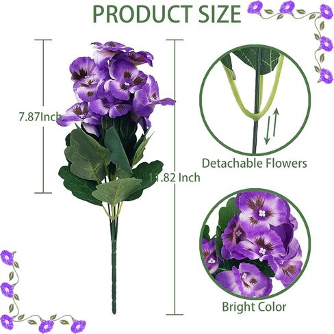 10 Bundles Artificial Pansy Flowers UV Resistant Plastic Plants for Outdoor, Faux Faux Flowers Silk Flower for Window Box Porch Home Garden Farmhouse Decor, Purple in Saudi Arabia