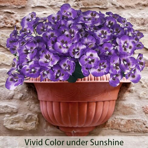 10 Bundles Artificial Pansy Flowers UV Resistant Plastic Plants for Outdoor, Faux Faux Flowers Silk Flower for Window Box Porch Home Garden Farmhouse Decor, Purple in Saudi Arabia